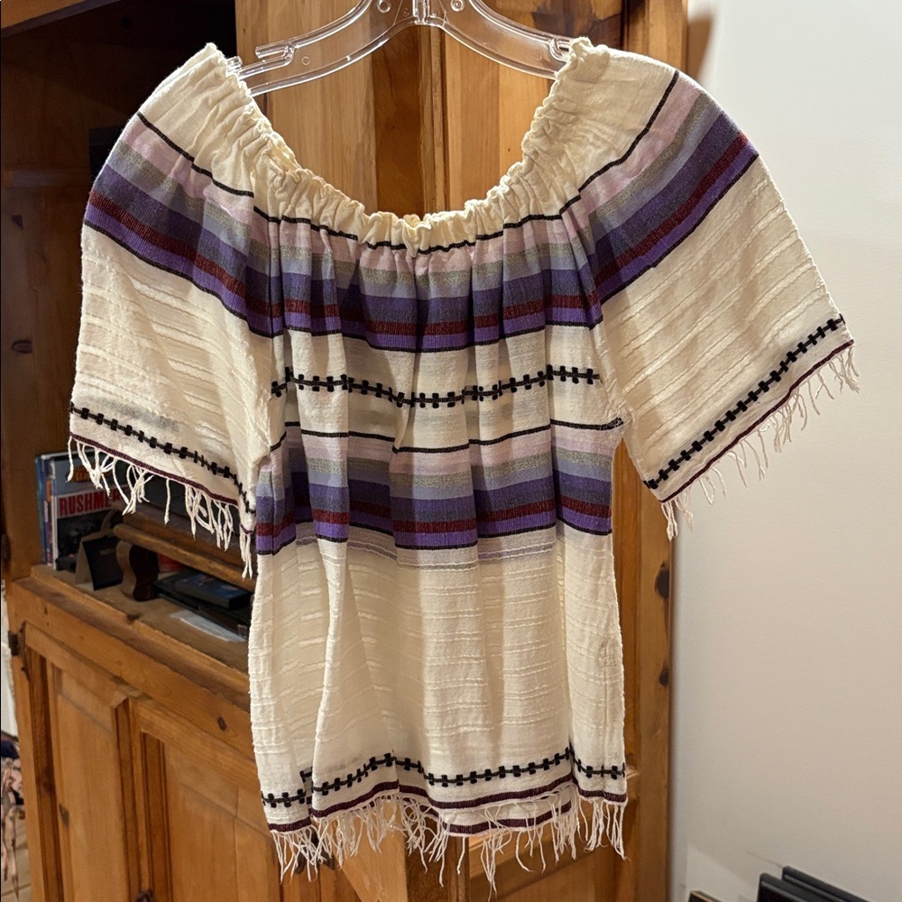 Lemlem Cream and Black Fringe Top